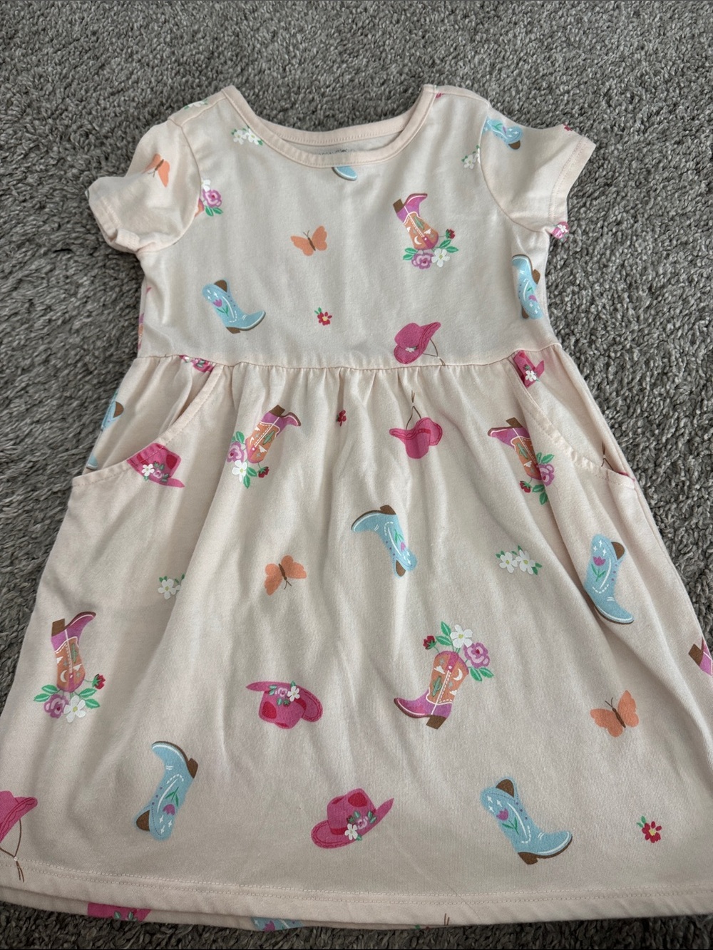 Girls' Cream Cowboy Boot & Hat Print Dress